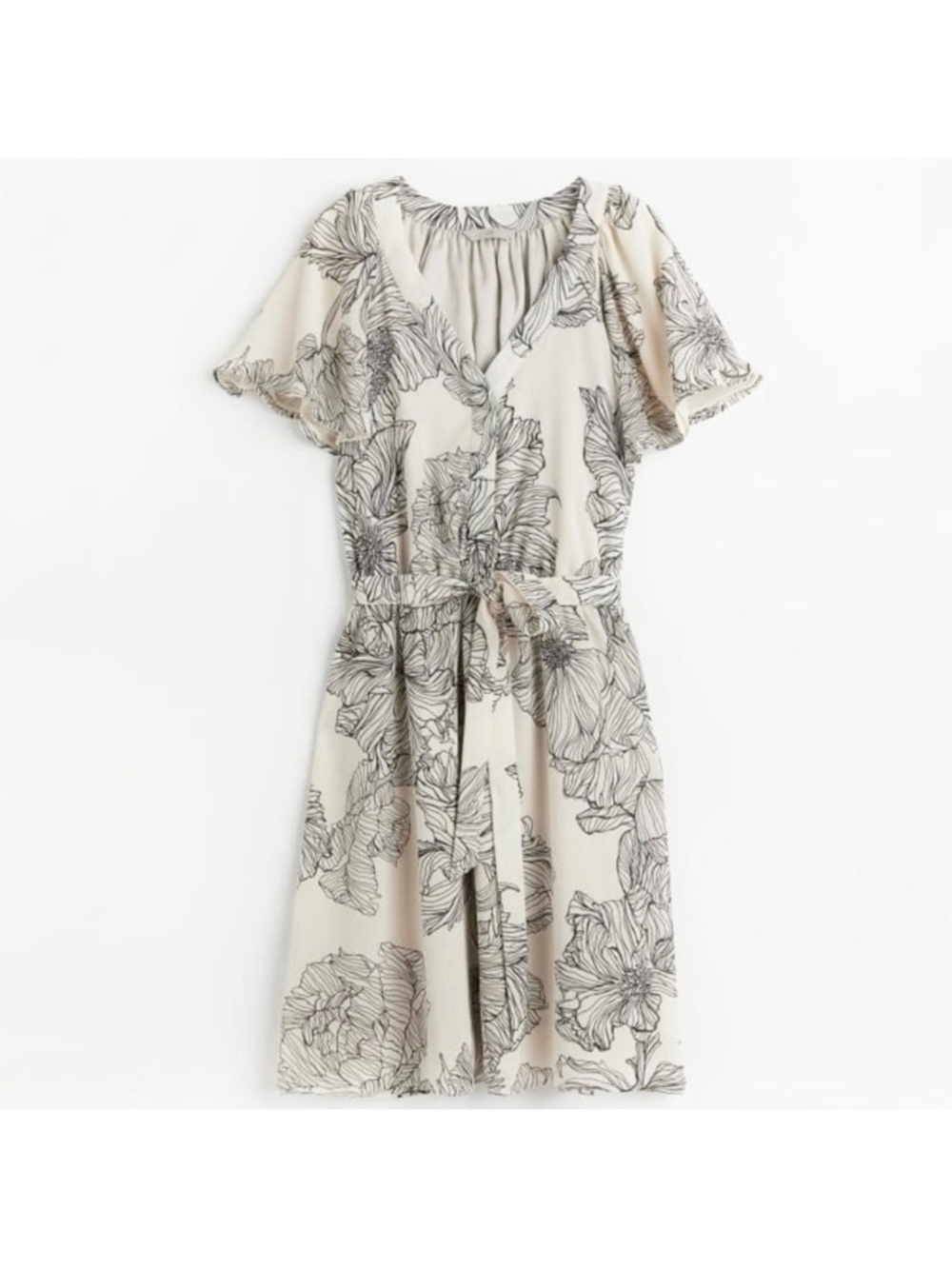H&M cream Mini Dress with Black Floral Sketch Print